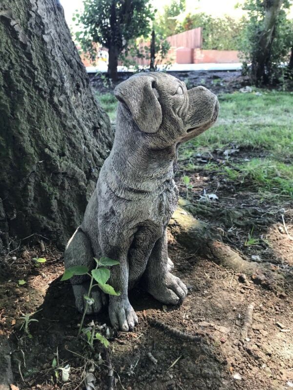 Boxer Puppy Sitting Stone Statue - Backyard Bliss