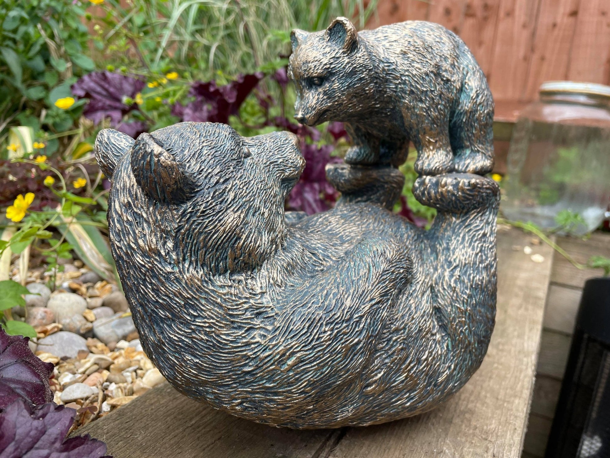 Bronze Bear w/Cub - Backyard Bliss