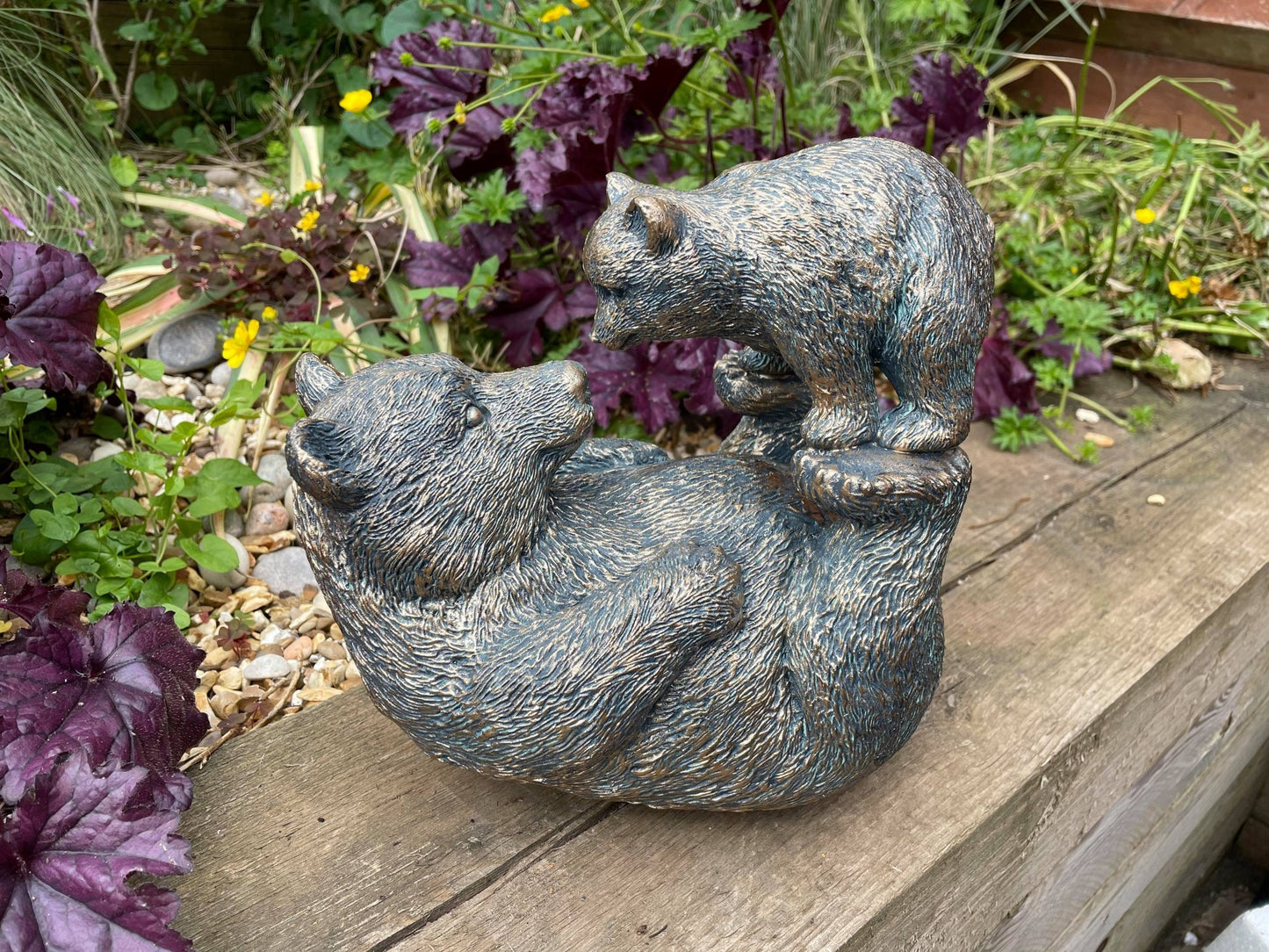 Bronze Bear w/Cub - Backyard Bliss
