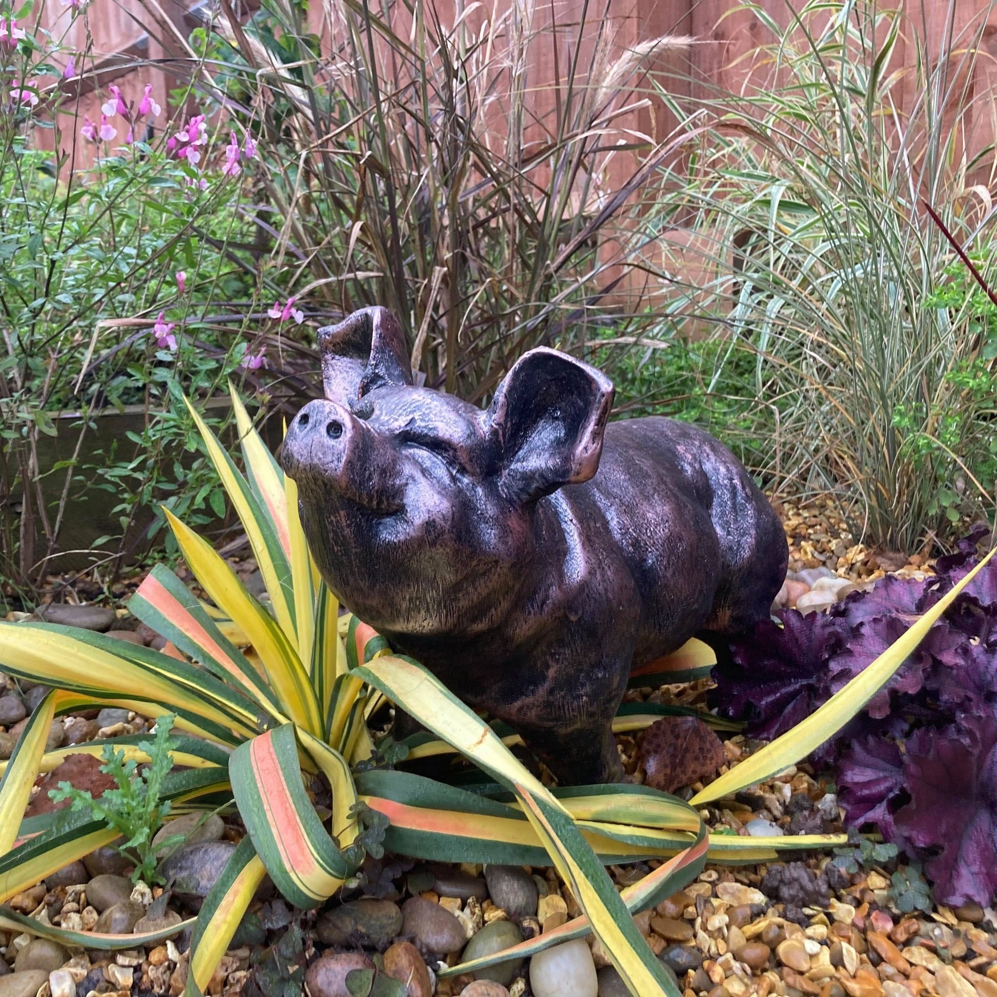 Bronze Happy Pig Garden Ornament - Backyard Bliss