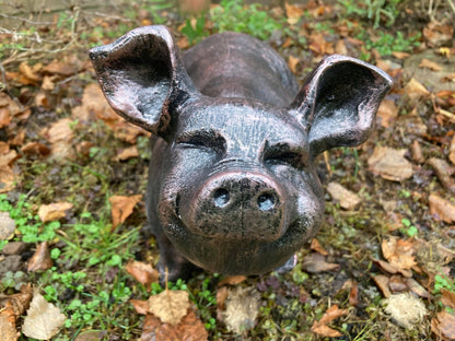 Bronze Happy Pig Garden Ornament - Backyard Bliss