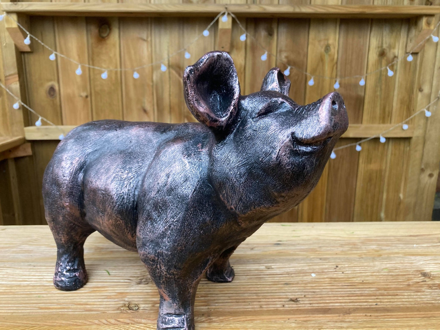 Bronze Happy Pig Garden Ornament - Backyard Bliss