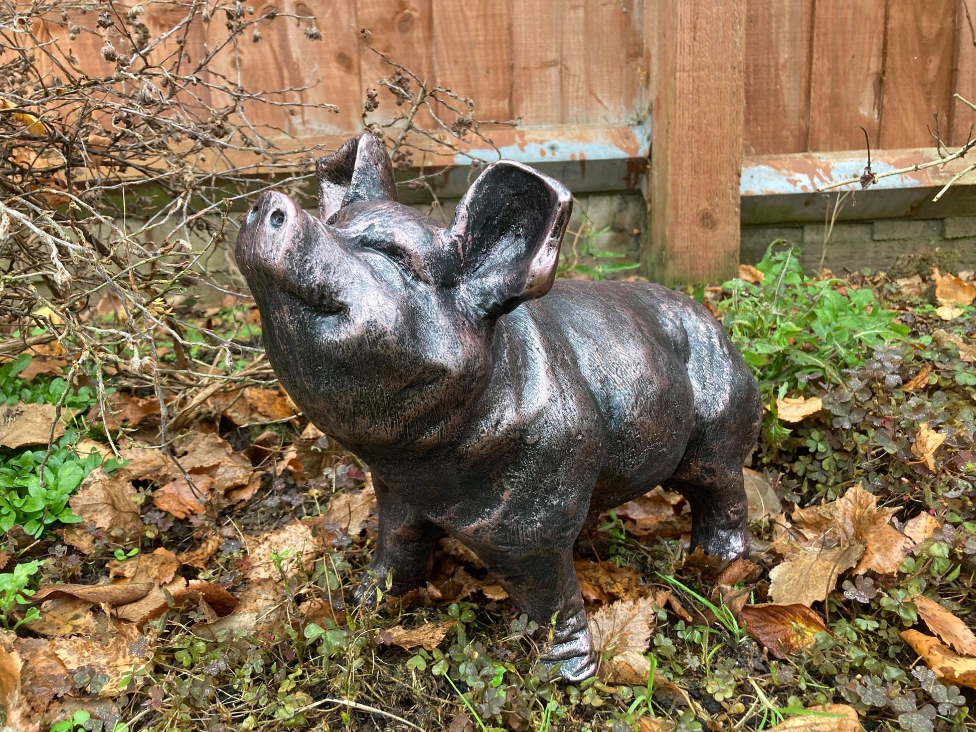 Bronze Happy Pig Garden Ornament - Backyard Bliss