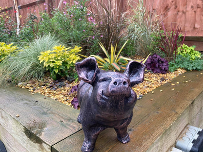 Bronze Happy Pig Garden Ornament - Backyard Bliss