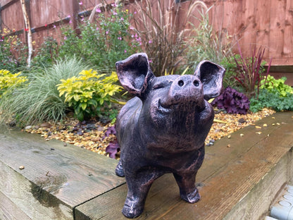 Bronze Happy Pig Garden Ornament - Backyard Bliss