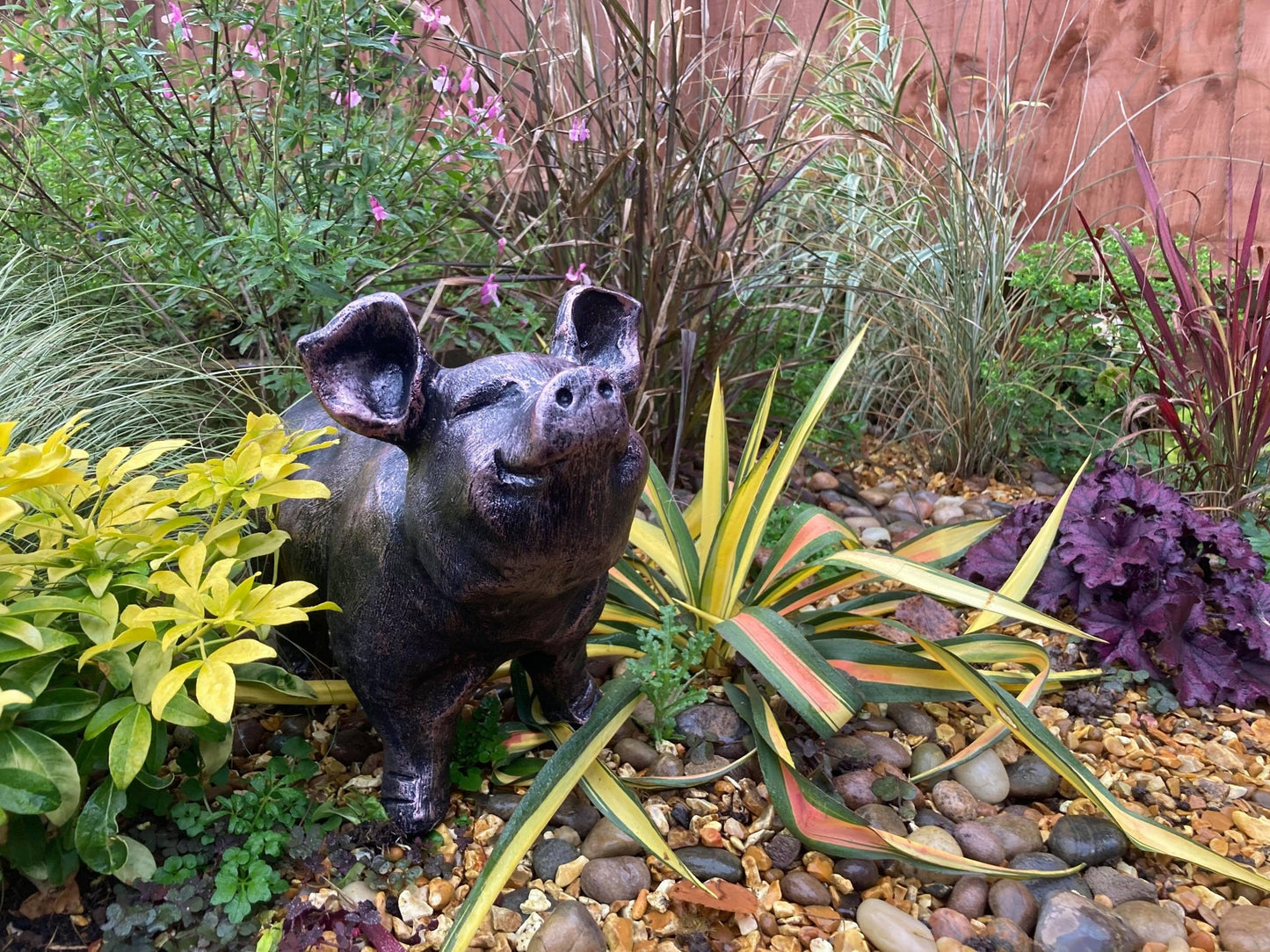 Bronze Happy Pig Garden Ornament - Backyard Bliss