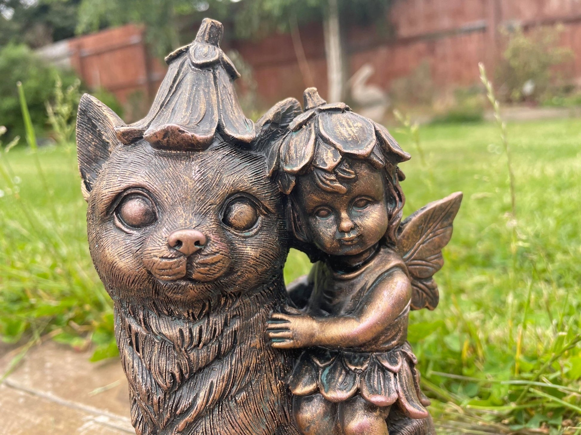Fairy on Cat - Backyard Bliss