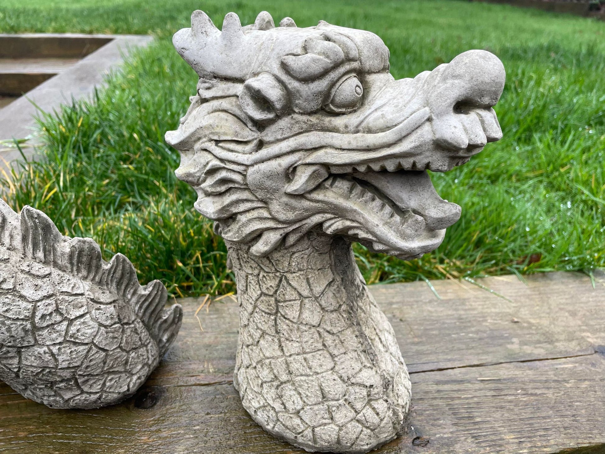 Garden Stone Chinese Dragon 3pc Statue - Backyard Bliss