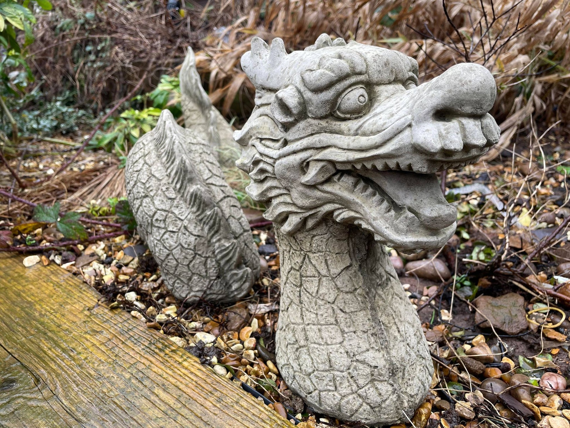 Garden Stone Chinese Dragon 3pc Statue - Backyard Bliss