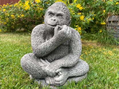 Gorilla eating Banana Stone Garden Statue - Backyard Bliss