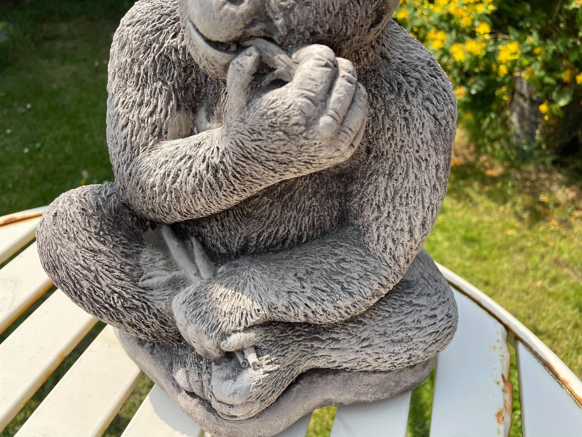 Gorilla eating Banana Stone Garden Statue - Backyard Bliss