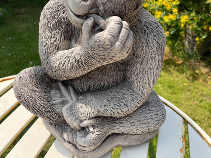 Gorilla eating Banana Stone Garden Statue - Backyard Bliss
