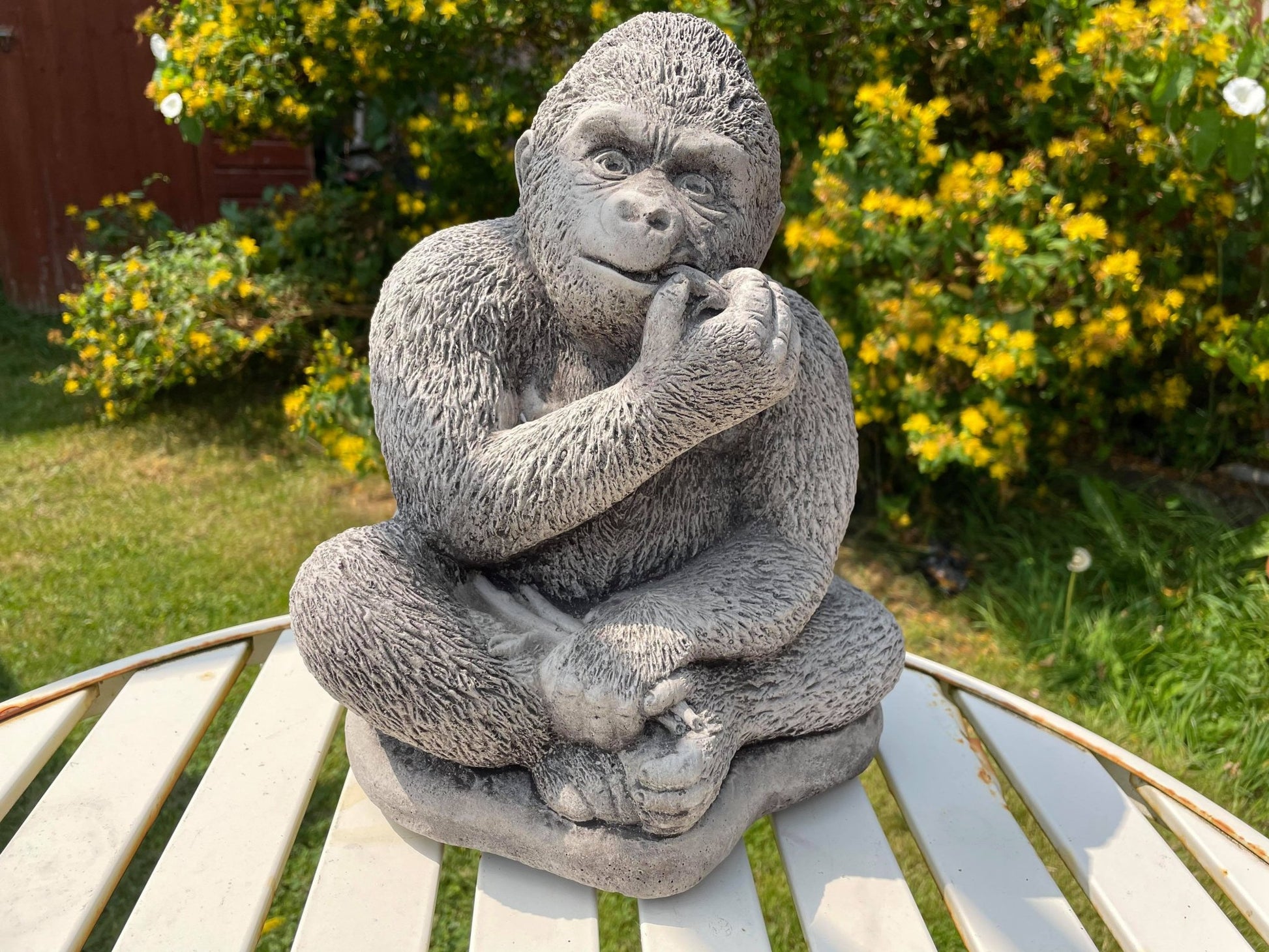 Gorilla eating Banana Stone Garden Statue - Backyard Bliss