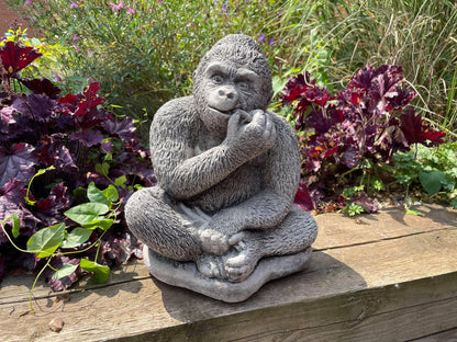 Gorilla eating Banana Stone Garden Statue - Backyard Bliss