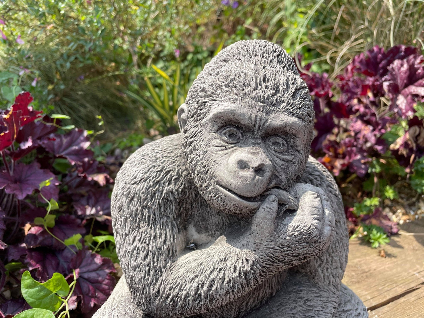 Gorilla eating Banana Stone Garden Statue - Backyard Bliss