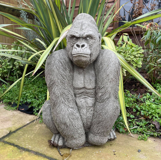 Gorilla Silver Back Male Ape Statue - Backyard Bliss