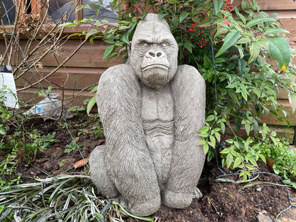 Gorilla Silver Back Male Ape Statue - Backyard Bliss