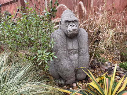 Gorilla Silver Back Male Ape Statue - Backyard Bliss