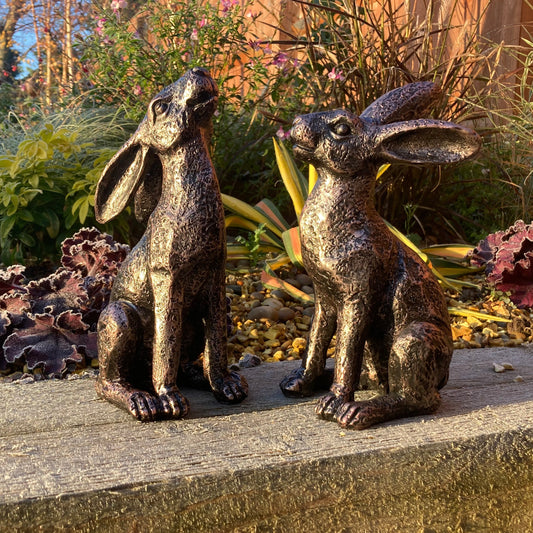 Medium Bronze Moon-Gazing Hares Ornament Set