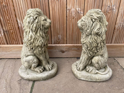 Pair of Sitting Lion Statue's - Backyard Bliss