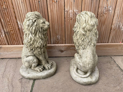 Pair of Sitting Lion Statue's - Backyard Bliss