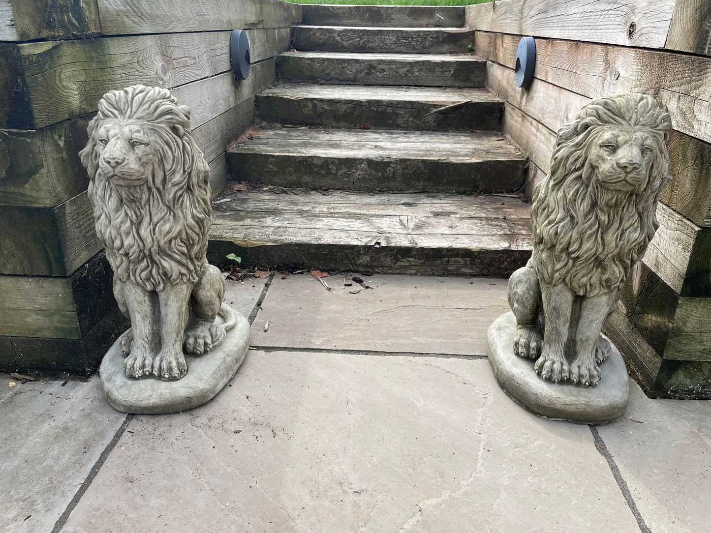 Pair of Sitting Lion Statue's - Backyard Bliss