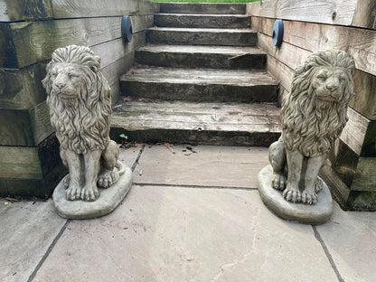 Pair of Sitting Lion Statue's - Backyard Bliss