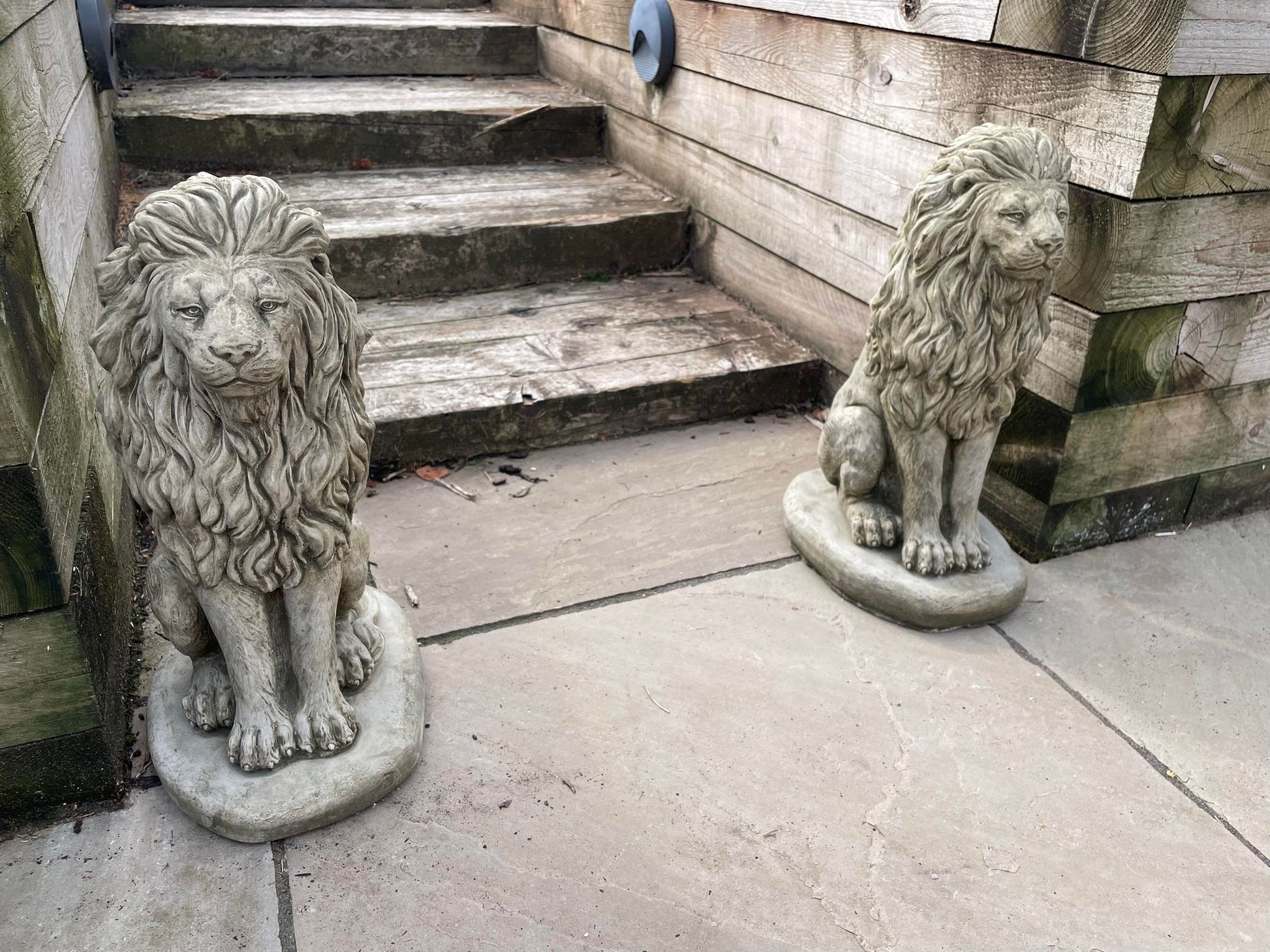 Pair of Sitting Lion Statue's - Backyard Bliss