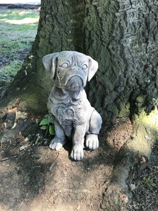 Boxer Puppy Sitting Stone Statue