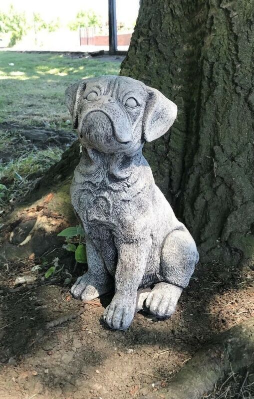 Boxer Puppy Sitting Stone Statue