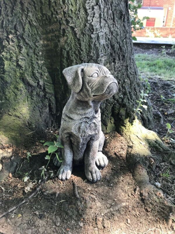 Boxer Puppy Sitting Stone Statue